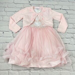 Rare Editions Embroidered Flower Girl Holiday Pink Dress and Sweater Set 4/4T